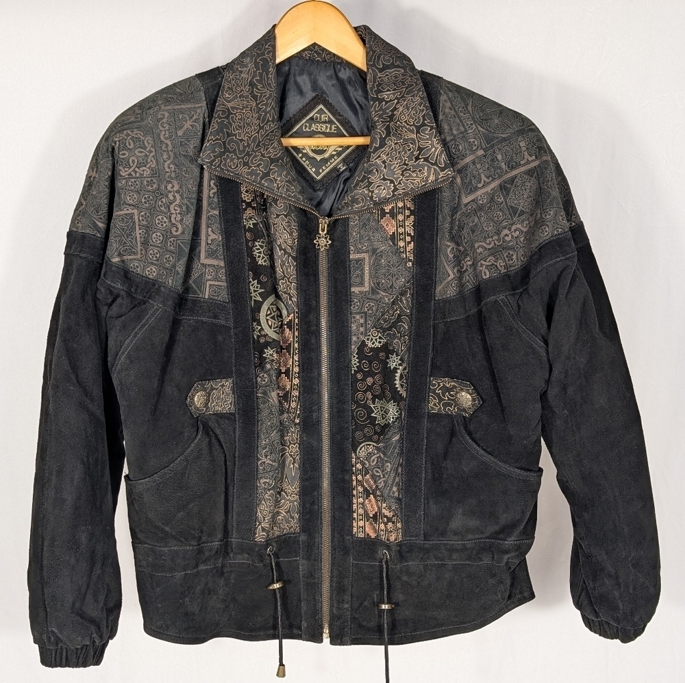 Vintage Cuir Classic I.O.U Pour Femme Suede Leather Bomber Jacket Size Medium